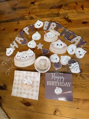 Cute Dumpling Squishy Birthday Party Banner and Decor - Brown and Tan
